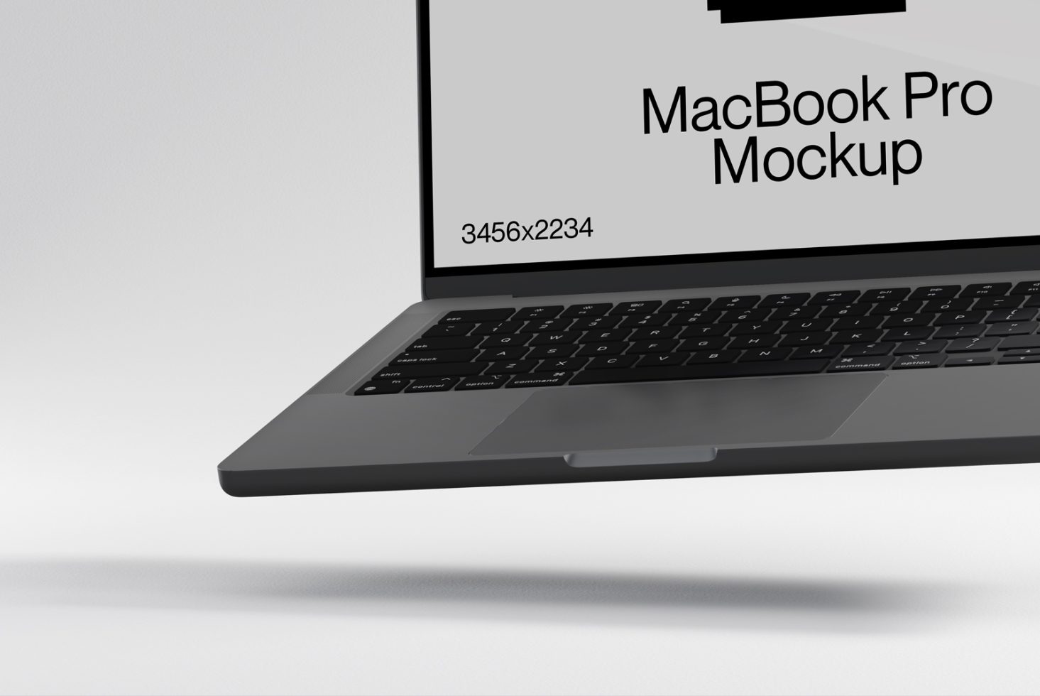 High-quality MacBook Pro mockup on a white background, showcasing the side profile and keyboard, ideal for digital design presentations.